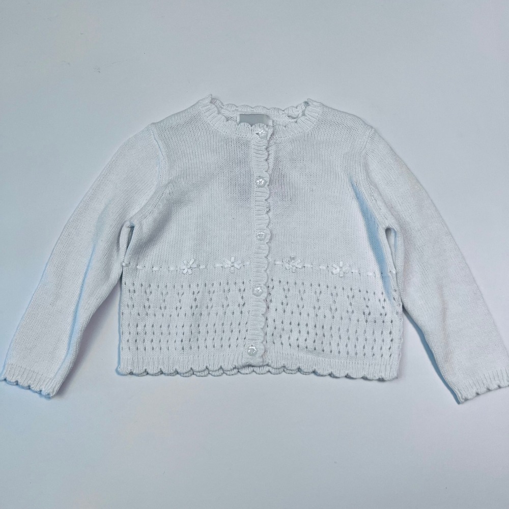 Sophie Rose 2T White Knit Button-Up Cardigan with Floral Details